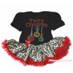 Christmas Black Baby Bodysuit Leopard Red Pettiskirt & Sparkle Rhinestone Christmas Lights Print JS4885